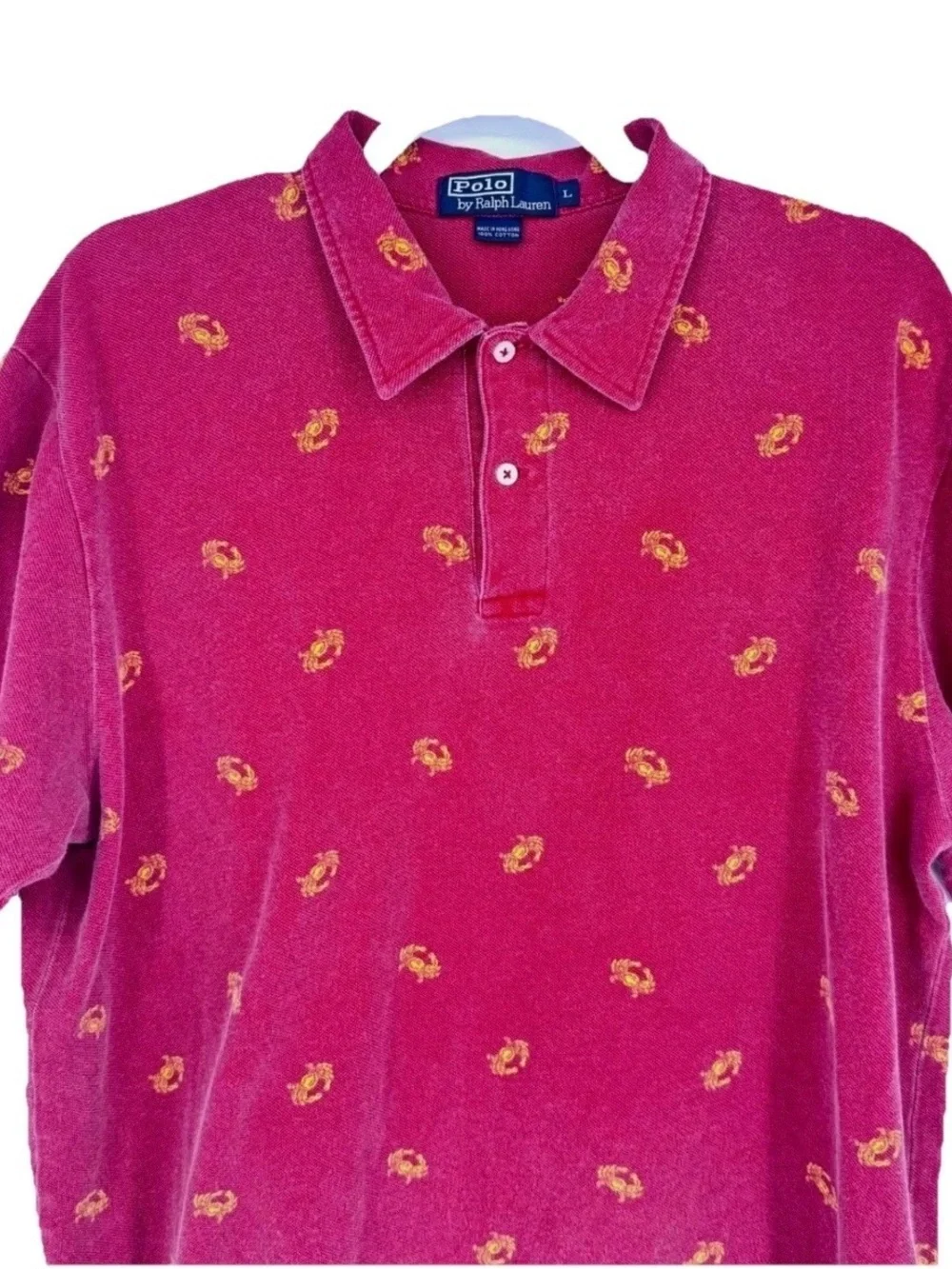 Vintage Polo Ralph Lauren Crab All Over Print Sz Large Red Yellow Preppy Coastal